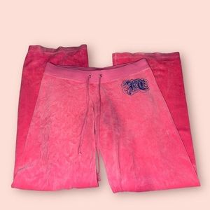 hot bubblegum pink juicy couture vintage pants with blue bling logo